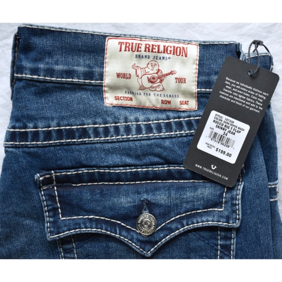 TRUE RELIGION MEN NWT ROCCO BIG T FLAP RELAXED SKINNY DARK ROPER JEAN.SIZE 34X32 - Picture 11 of 12
